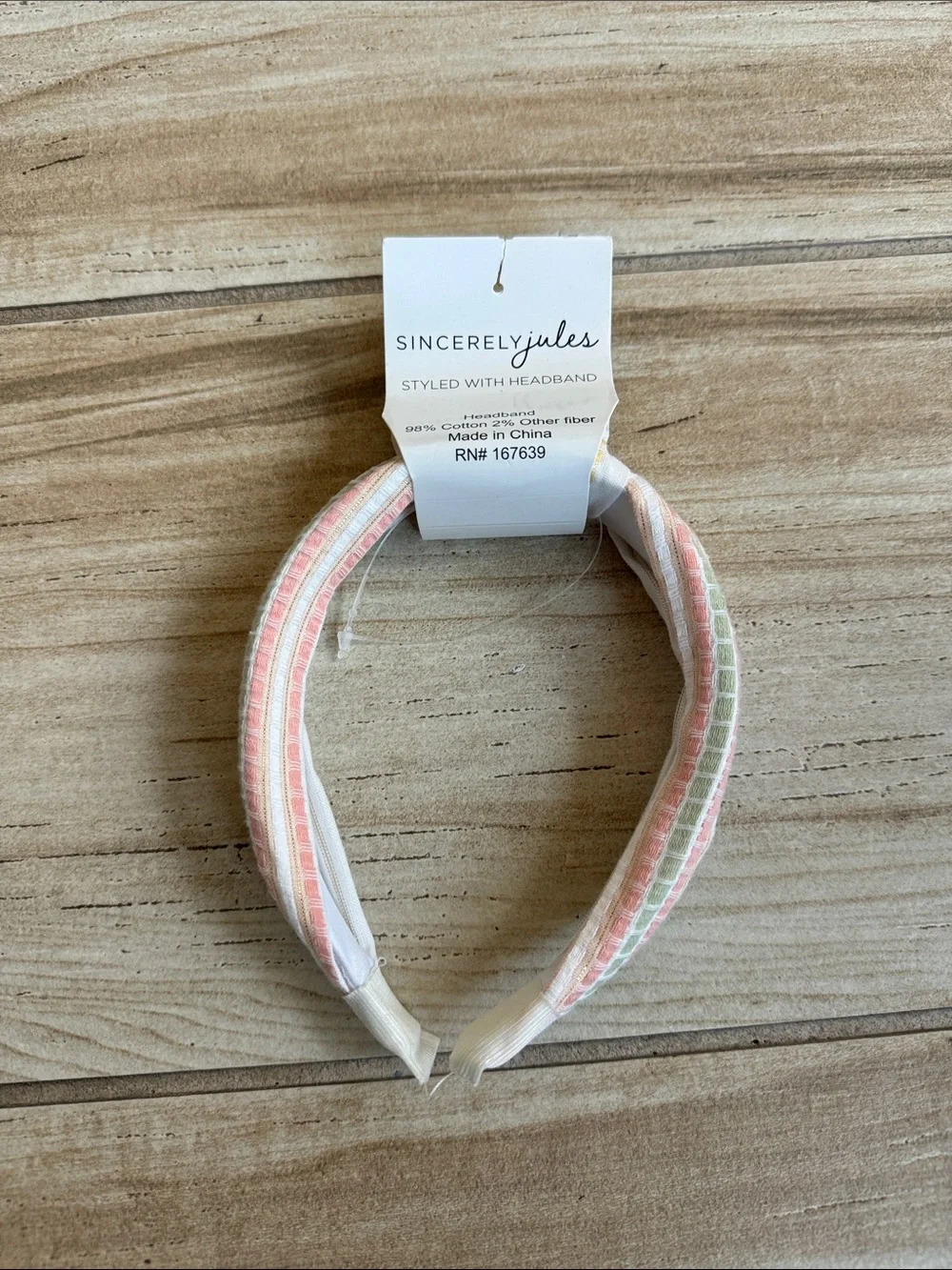 Sincerely Jules Pastel Pink & Green Striped Padded Headband